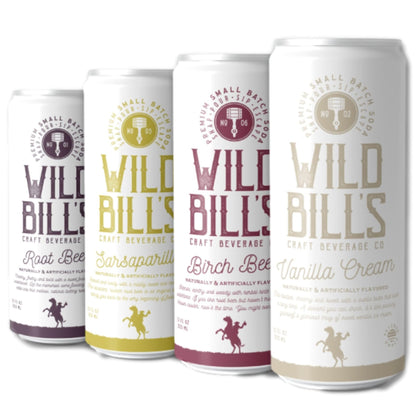 Wild Bill's Craft Soda Soft Drinks Fruity Variety Pack, Strawberry, Grape, Rocket Pop, Black Cherry, Orange Cream, Pure Cane Sugar, Caffeine Free, NO High Fructose Corn Syrup, Gluten Free 12 Pack