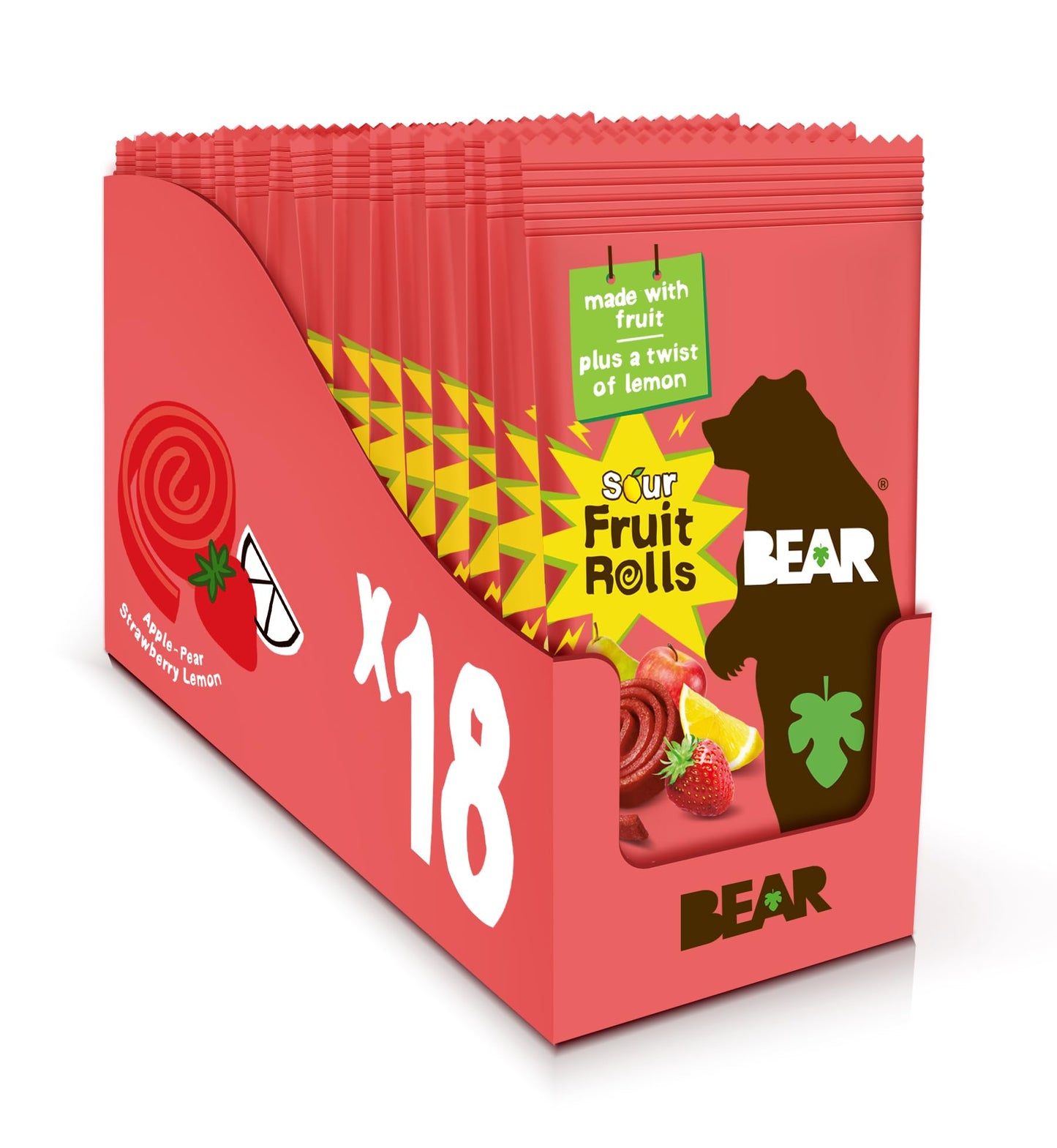 BEAR Real Fruit Snack Rolls - Gluten Free, Vegan, and Non-GMO - Strawberry – Healthy School And Lunch Snacks For Kids And Adults, 0.7 Ounce (Pack of 18)