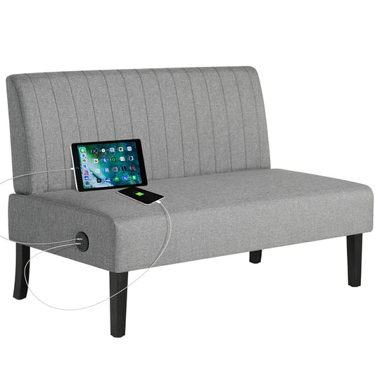 STHOUYN Mini Small Comfy Couch Armless Loveseat Sofa for Bedroom with USB Port, Velvet Small Couches for Small Spaces Living Room, Apartment Office Dorm (Grey)