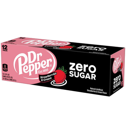 Dr Pepper Zero Strawberries and Cream Soda, 12 fl oz cans, 12 Pack