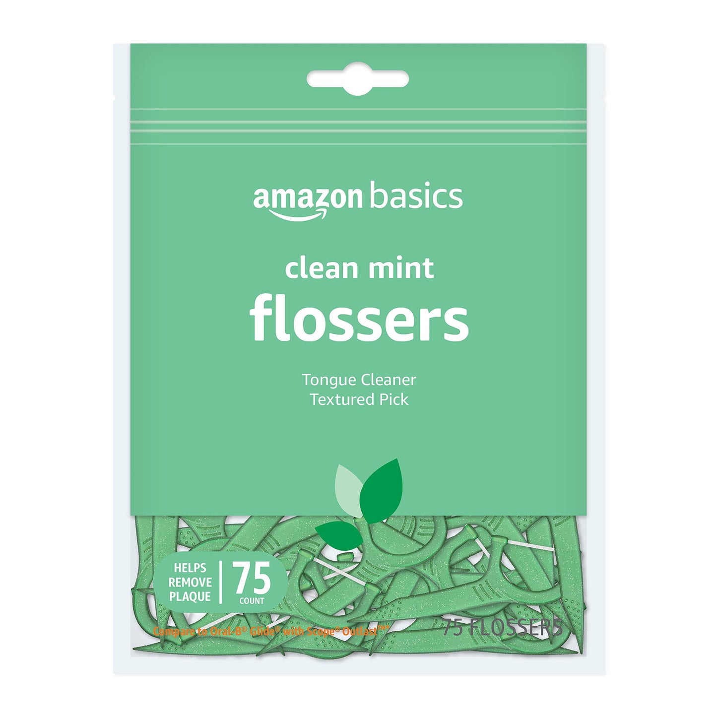 Amazon Basics Clean Mint Flossers, 75 Count, 1-Pack