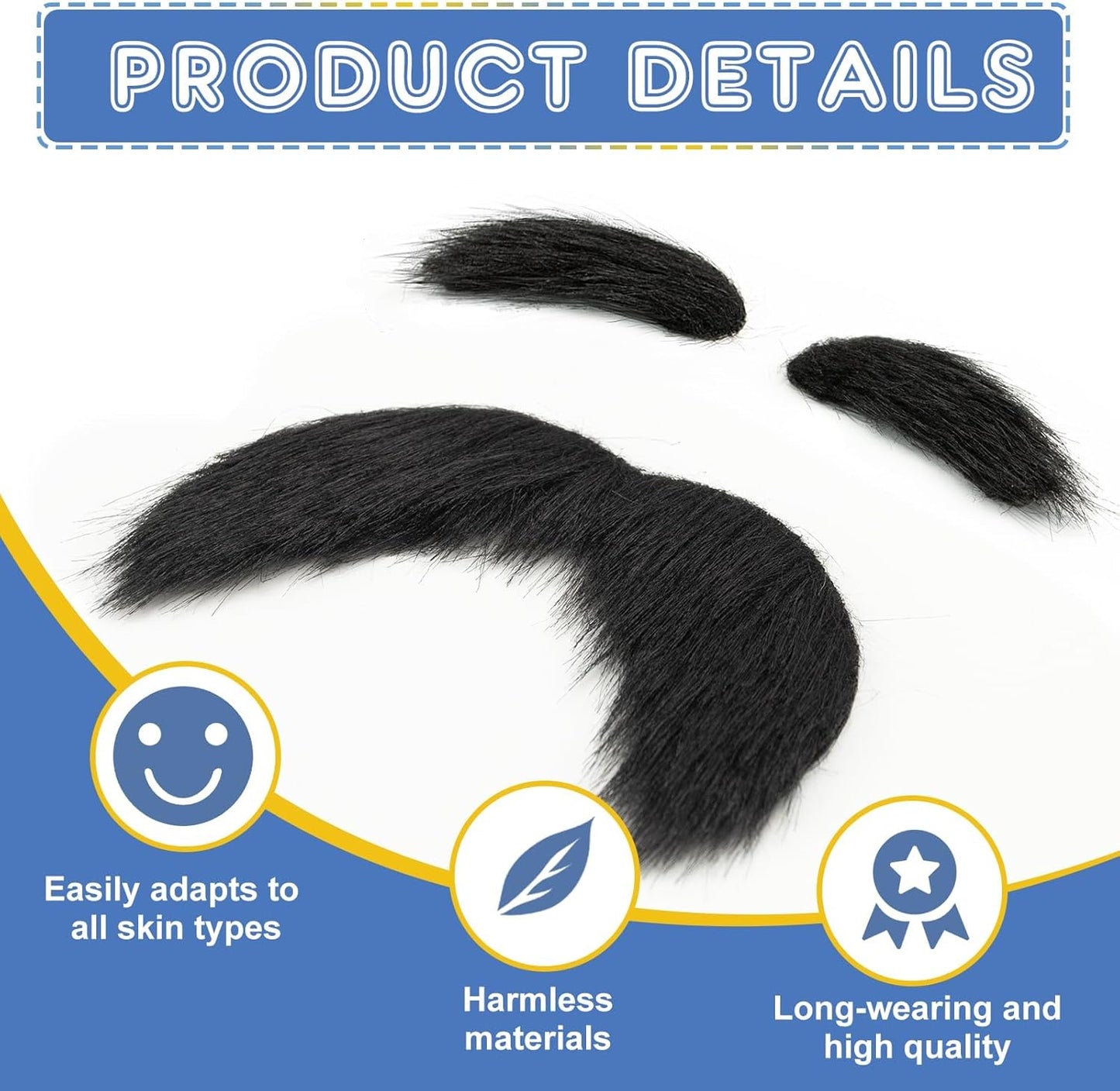 Fake Mustache and Eyebrows Self Adhesive Fake Beard, Novelty Costume Facial Hair for Cosplay Costume and Festival Party