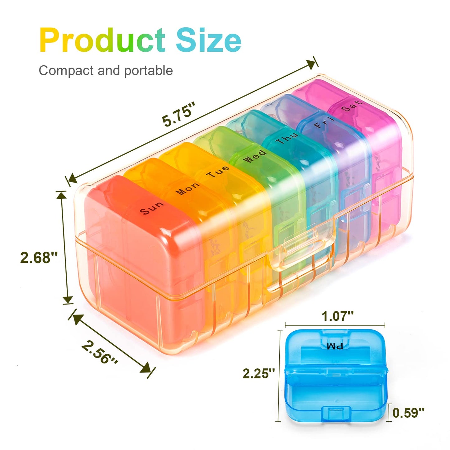 Zoksi Weekly Pill Organizer 2 Times a Day, Rainbow 7 Day Pill Box, Daily Am Pm Pill Organizer, Portable Case for Fish Oils, Vitamin, Supplement