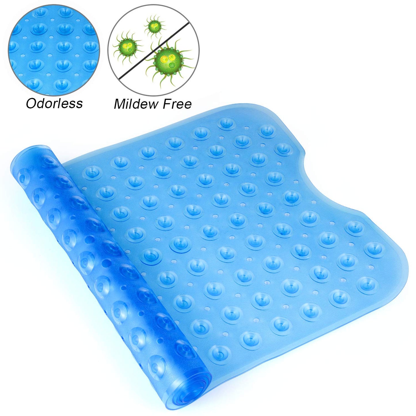 YINENN Bath Tub Shower Safety Mat 40 x 16 Inch Non-Slip and Extra Large, Bathtub Mat with Suction Cups, Machine Washable Bathroom Mats with Drain Holes, Clear