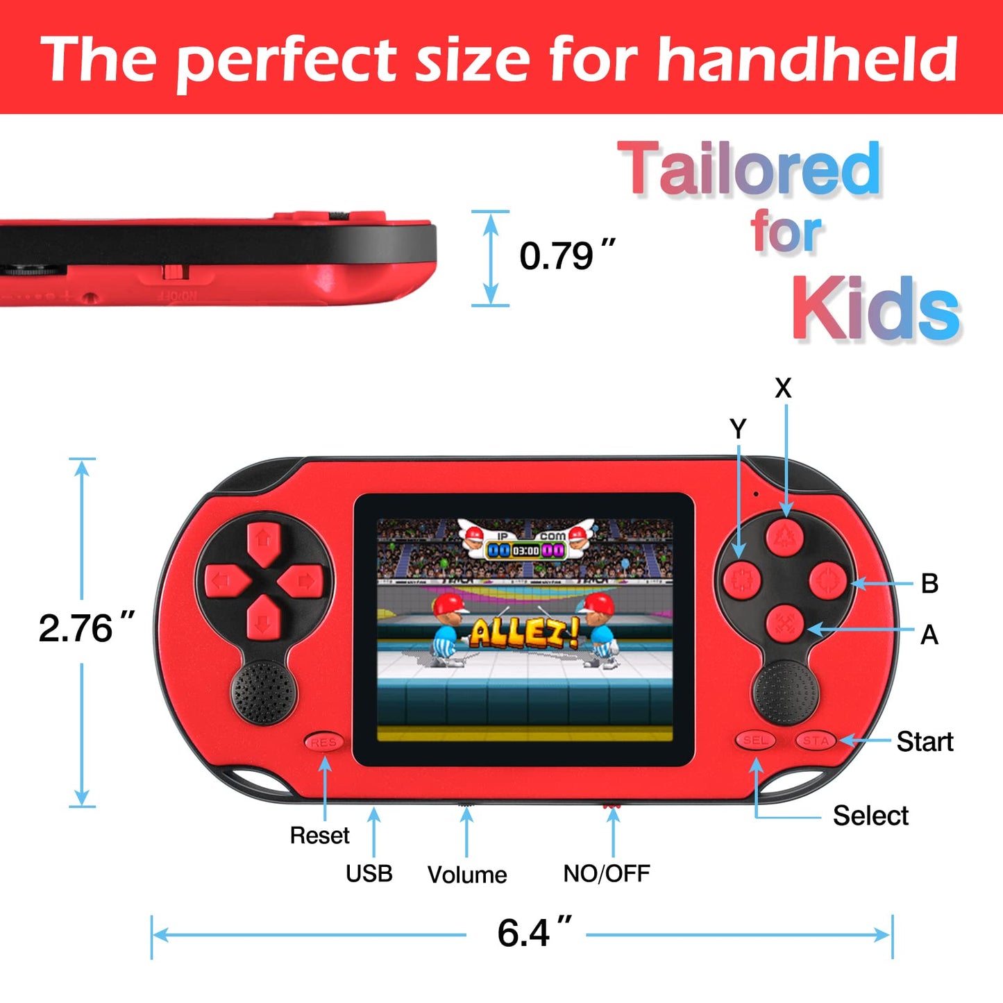 16 Bit Handheld Game Console for Kids Adults, 3.0'' Large Screen Preloaded 230 HD Classic Retro Video Games with USB Rechargeable Battery & 3 Game Cartridges for Birthday Gift for Kids 4-12