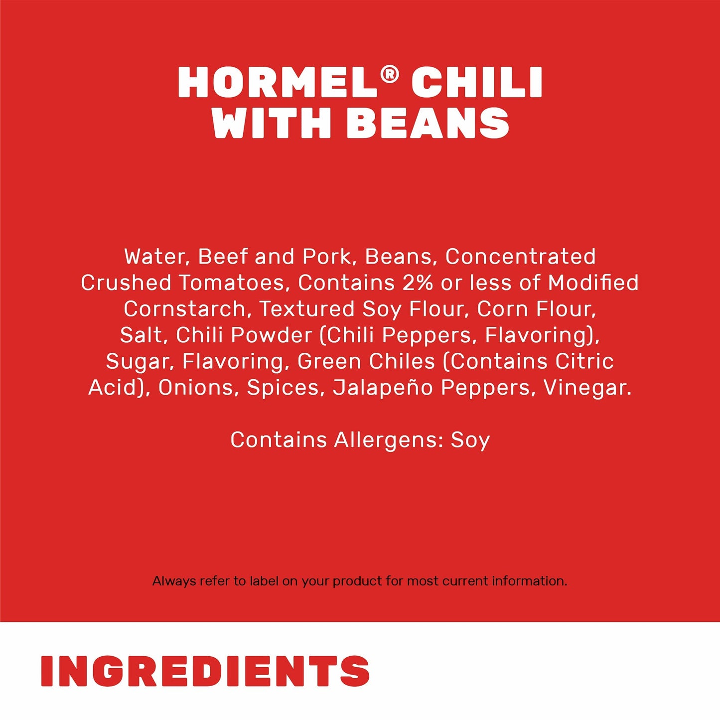 HORMEL Chili Chunky Beef Chili with Beans, No Artificial Ingredients, 15 Oz