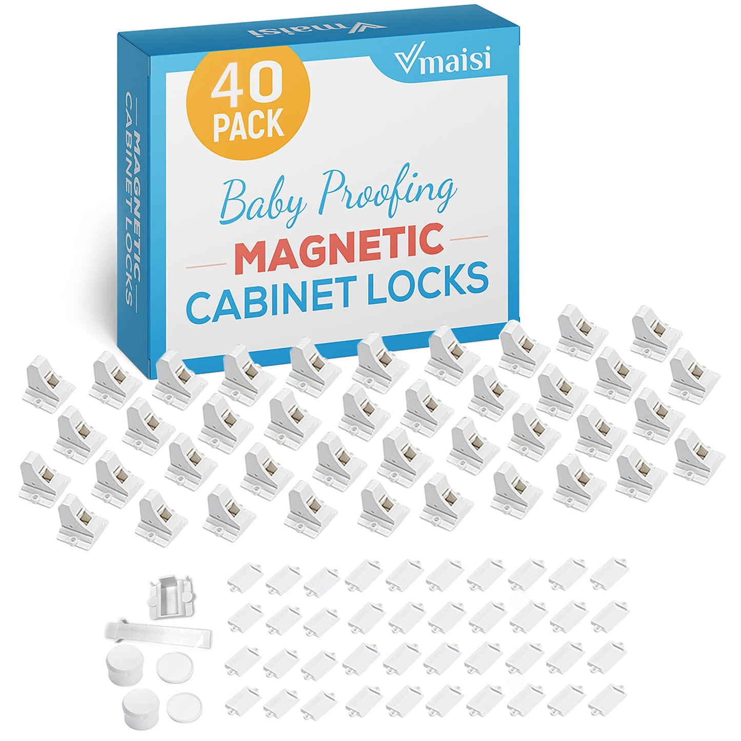 20 Pack Magnetic Cabinet Locks Baby Proofing - Vmaisi Children Proof Cupboard Drawers Latches - Adhesive Easy Installation