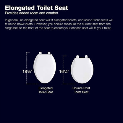 KOHLER 4636-RL-0 Cachet ReadyLatch Elongated Toilet Seat, Quiet-Close Lid and Seat, Countoured Seat, Grip-Tight Bumpers and Installation Hardware, White, 18.04"L x 14.18"W