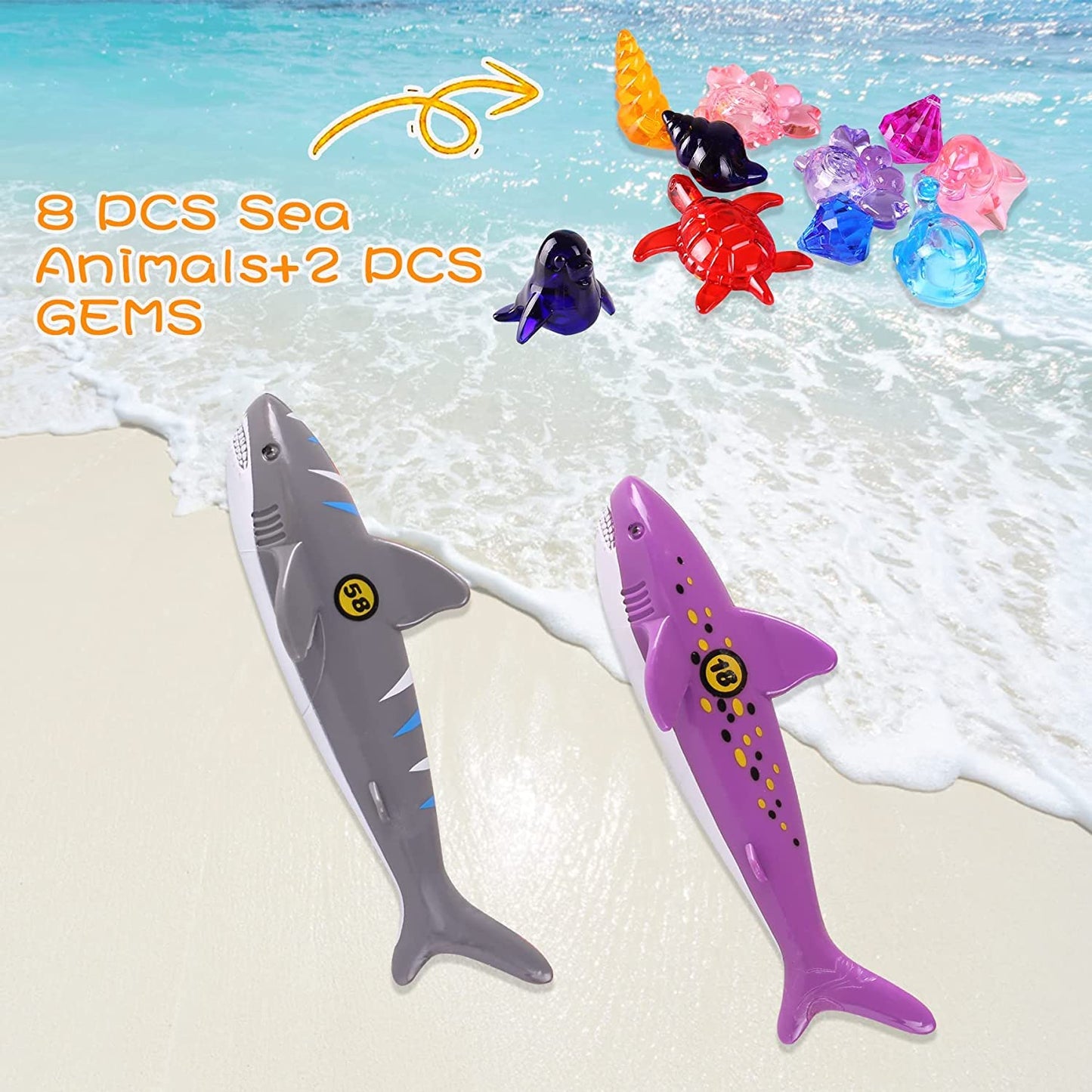 30 Packs Summer Pool Diving Swimming Essentials Toys for Kids, Fun Swim Games Sinking Set, Underwater Dive Gifts with Storage Bag Include Torpedo Gems Shark Rings Sea Animals for Boys Girls Toddlers