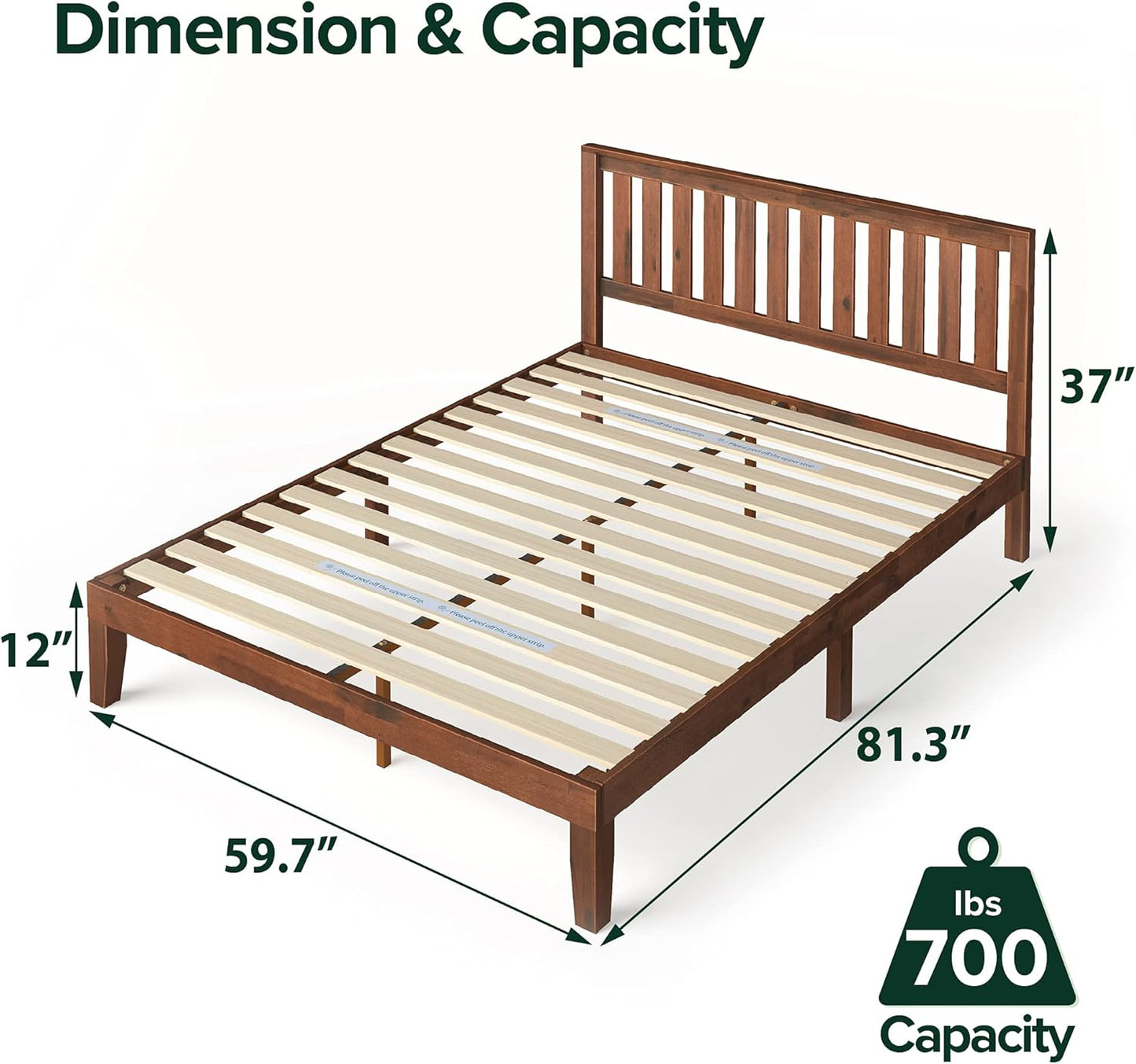 ZINUS Vivek Wood Platform Bed Frame with Headboard, Solid Wood Foundation with Wood Slat Support, No Box Spring Needed, Easy Assembly, Queen