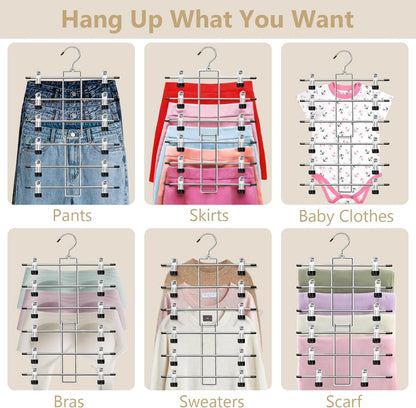 Hangers,Pants Hangers,Space Saving Hanging Closet Organizer - 6 Tiers Skirt Hangers with 360° Swivel Hook,Hangers Space Saving with Clips,closet organizers and storage -Clothes Hangers- 2 Pack