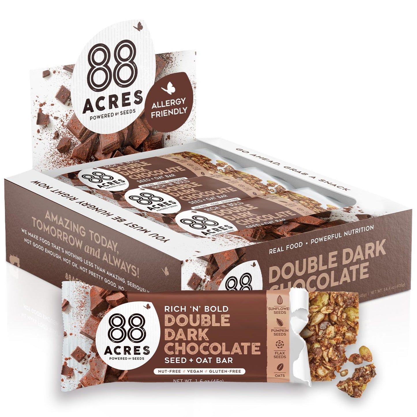 88 Acres Granola Bars | Dark Chocolate Sea Salt | Gluten Free, Nut-Free Oat and Seed Snack Bar | Vegan & Non GMO | 12 Pack