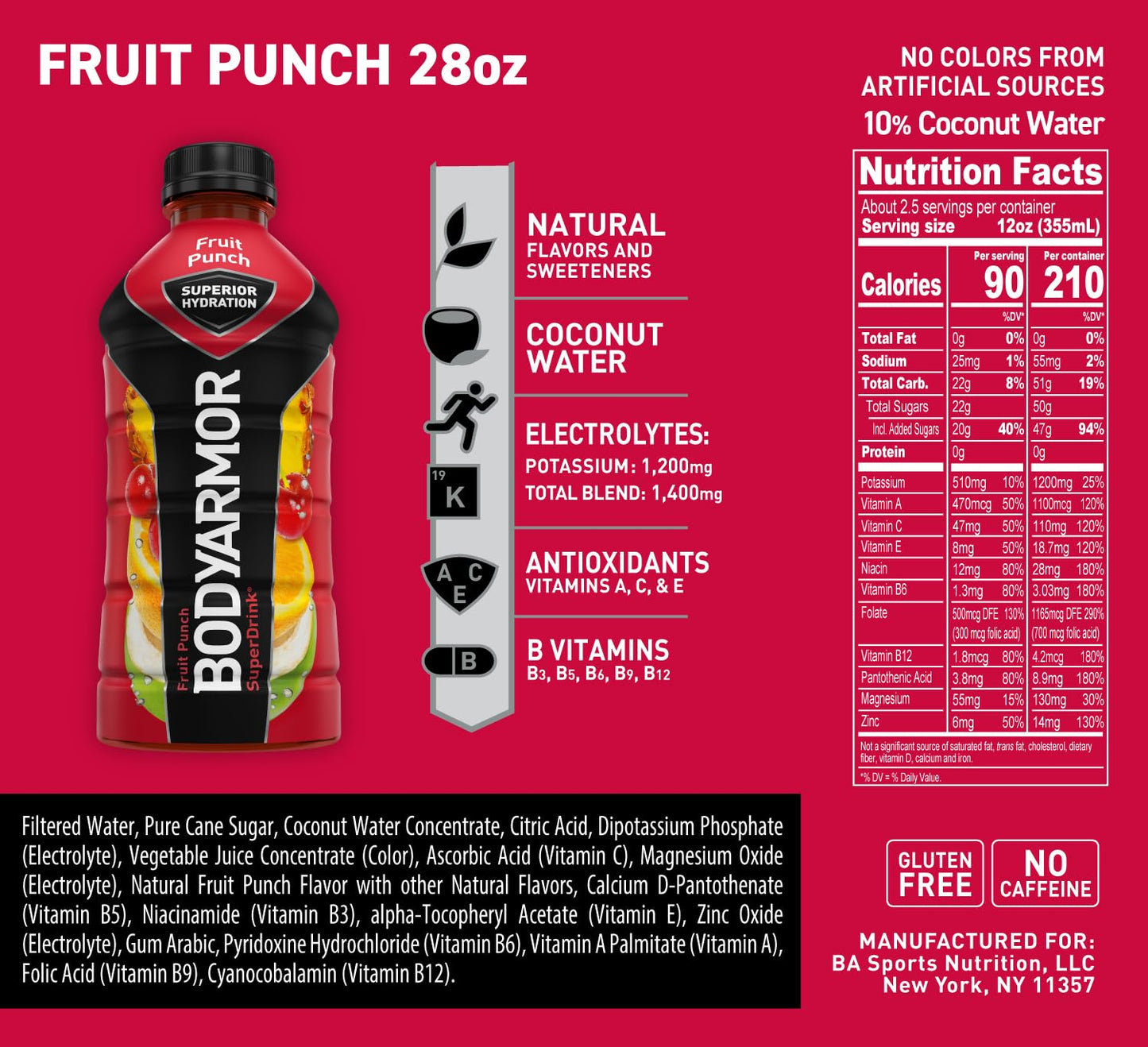 BODYARMOR Sports Drink Sports Beverage, Strawberry Banana, Coconut Water Hydration, Natural Flavors With Vitamins, Potassium-Packed Electrolytes, Perfect For Athletes, 12 Fl Oz (Pack of 8)