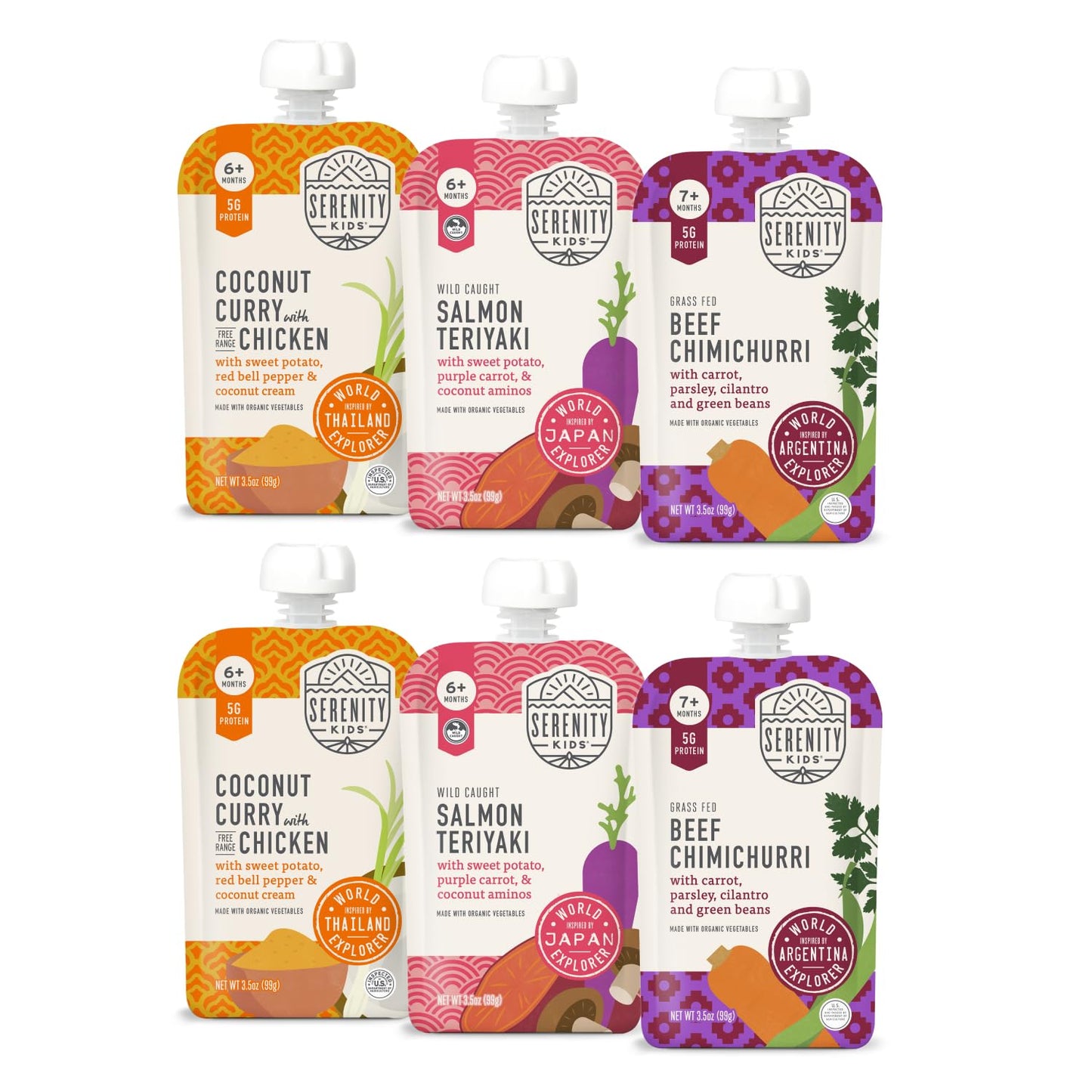 Serenity Kids 6+ Months Baby Food Pouches Puree Made With Ethically Sourced Meats & Organic Veggies | 3.5 Ounce BPA-Free Pouch | Meats + Herbs Variety Pack | 6 Count