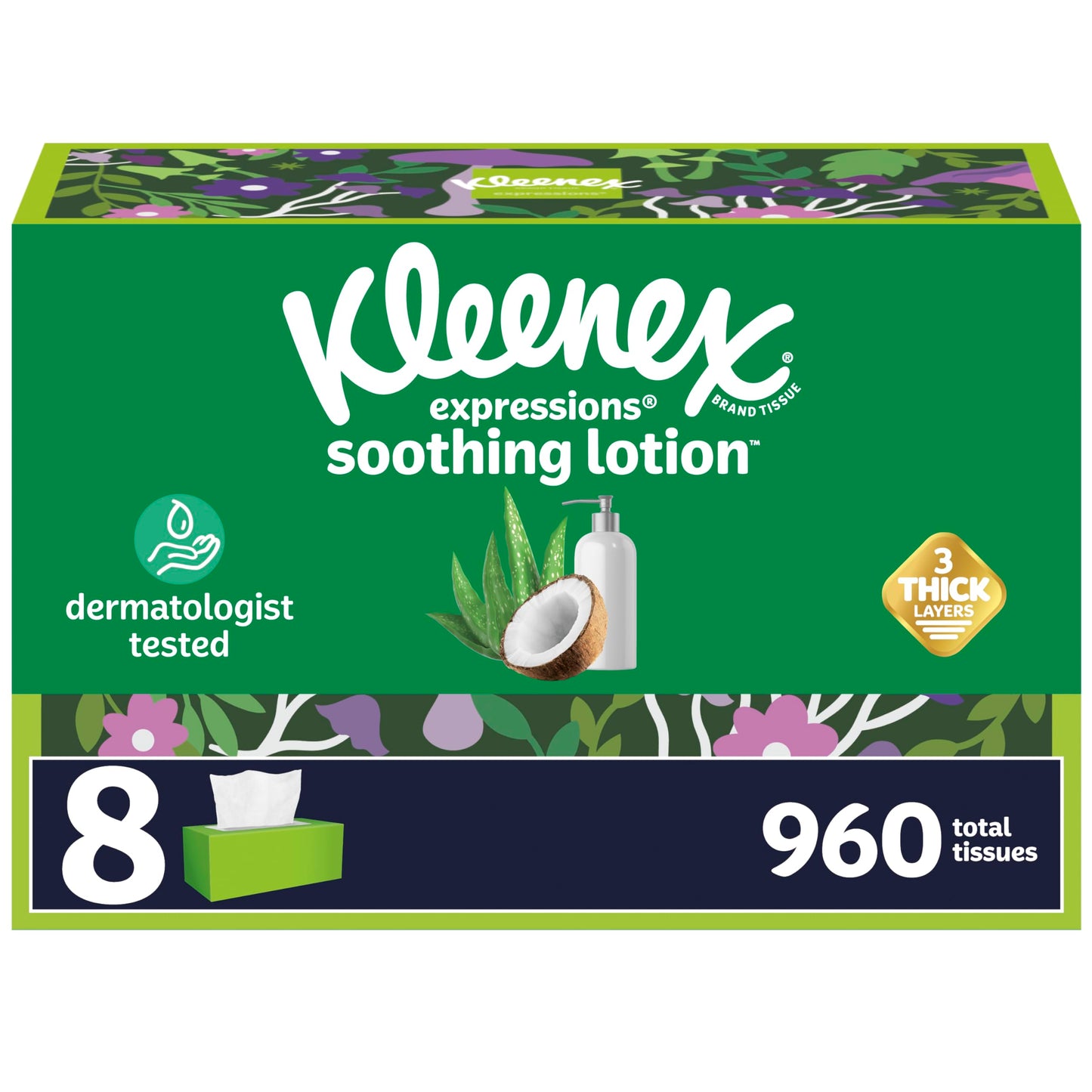 Kleenex Lotion Facial Tissues with Coconut Oil, 8 Cube Boxes, 80 Tissues Per Box, 3-Ply