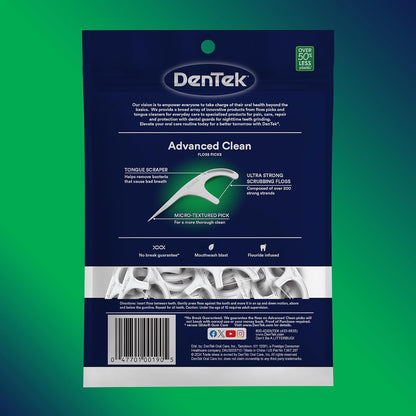 DenTek Triple Clean Advanced Clean Floss Picks, No Break & No Shred Floss, 150 Count, (Packaging May Vary)