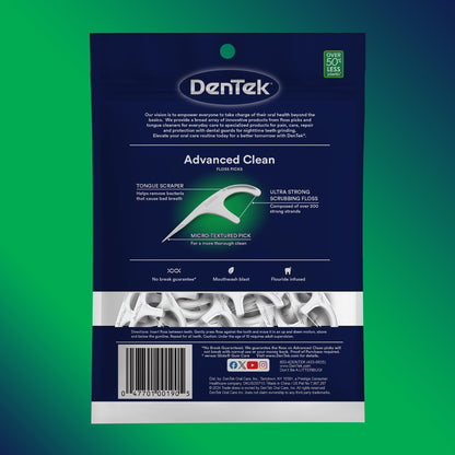 DenTek Triple Clean Advanced Clean Floss Picks, No Break & No Shred Floss, 20 Count, 6 Pack