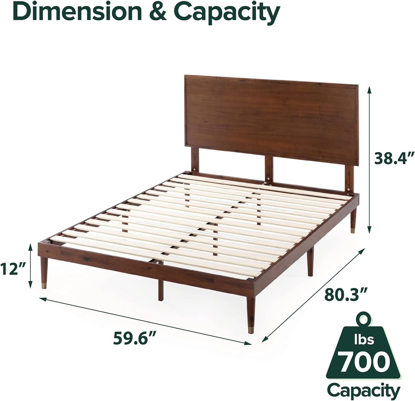 ZINUS Raymond Wood Platform Bed Frame with Adjustable Wood Headboard, Solid Wood Foundation, Wood Slat Support, No Box Spring Needed, Easy Assembly, Queen