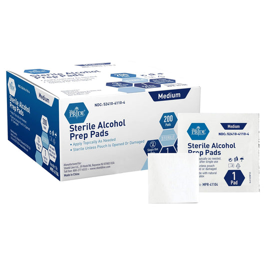 MED PRIDE Alcohol Prep Pads| Medical-Grade, Sterile, Individually-Wrapped, Isopropyl Cotton Swabs| Disposable, Medium Square Size, 2ply, Latex Free & Antiseptic (200 Count (Pack of 1))