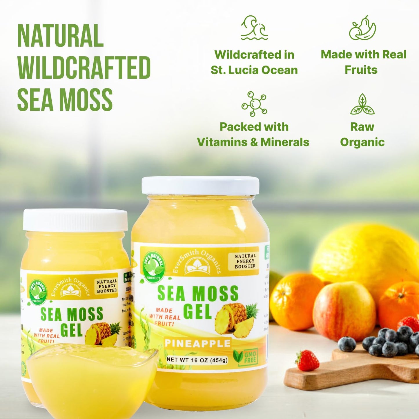 Wildcrafted Irish Sea Moss Gel | Made in USA | Rich in Vitamins & Minerals | Sea Moss Gel Organic Raw | Nutritional Supplement | Mango Pineapple (16 oz)