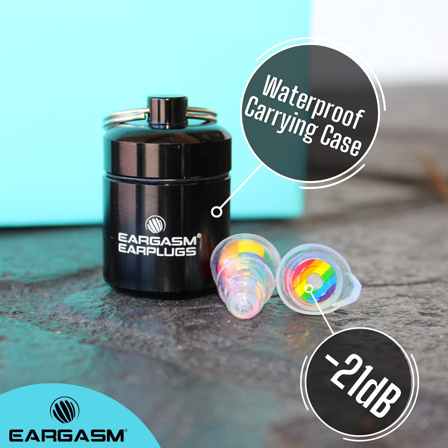 Eargasm High Fidelity Earplugs with Blue Filters - Reusable Noise Reduction Hearing Protection Ear-Plugs with Carrying Case for Concerts, Festivals, Raves, Musicians, Live Music, Sporting Events