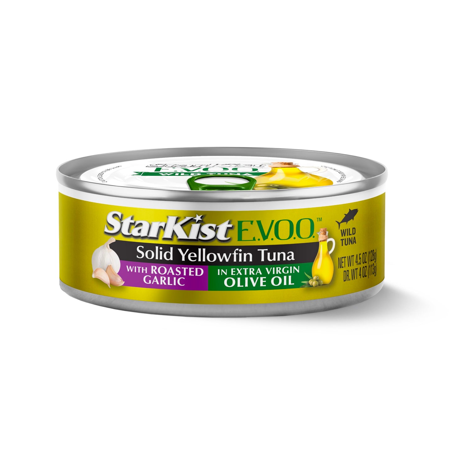 StarKist E.V.O.O. Solid Yellowfin Tuna in Extra Virgin Olive Oil, 4.5 oz (4 Pack) Canned Tuna Fish, Wild Caught, Gluten Free, Ready to Eat, Perfect for Salads, Keto Meals and Snacks