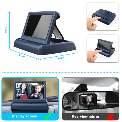 Baby Car Mirror, 4.3'' HD Night Vision Function Car Mirror Display, Safety Car Seat Mirror Camera Monitored Mirror with Wide Crystal Clear View, Aimed at Baby, Easily Observe the Baby’s Move