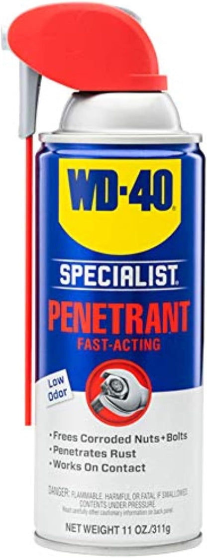 WD-40 Specialist Penetrant with Smart Straw, Penetrant for Metal, Rubber and Plastic Threads, Locks and Nuts, Industrial Strength Fast-Acting Formula, 11 Oz.