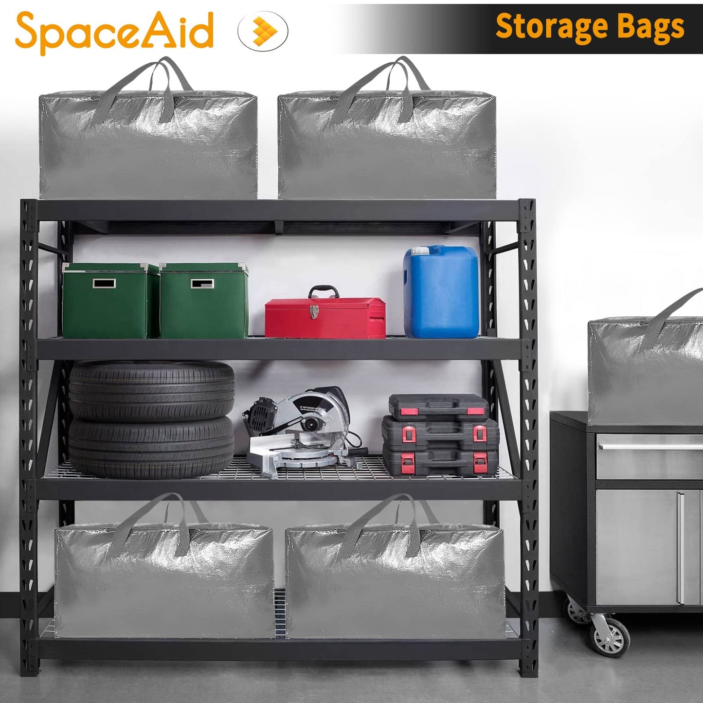 SpaceAid Heavy Duty Moving Bags, Extra Large Storage Totes W/Backpack Straps Strong Handles & Zippers, Alternative to Moving Boxes, Packing & Moving Supplies, Black (8 Pack)