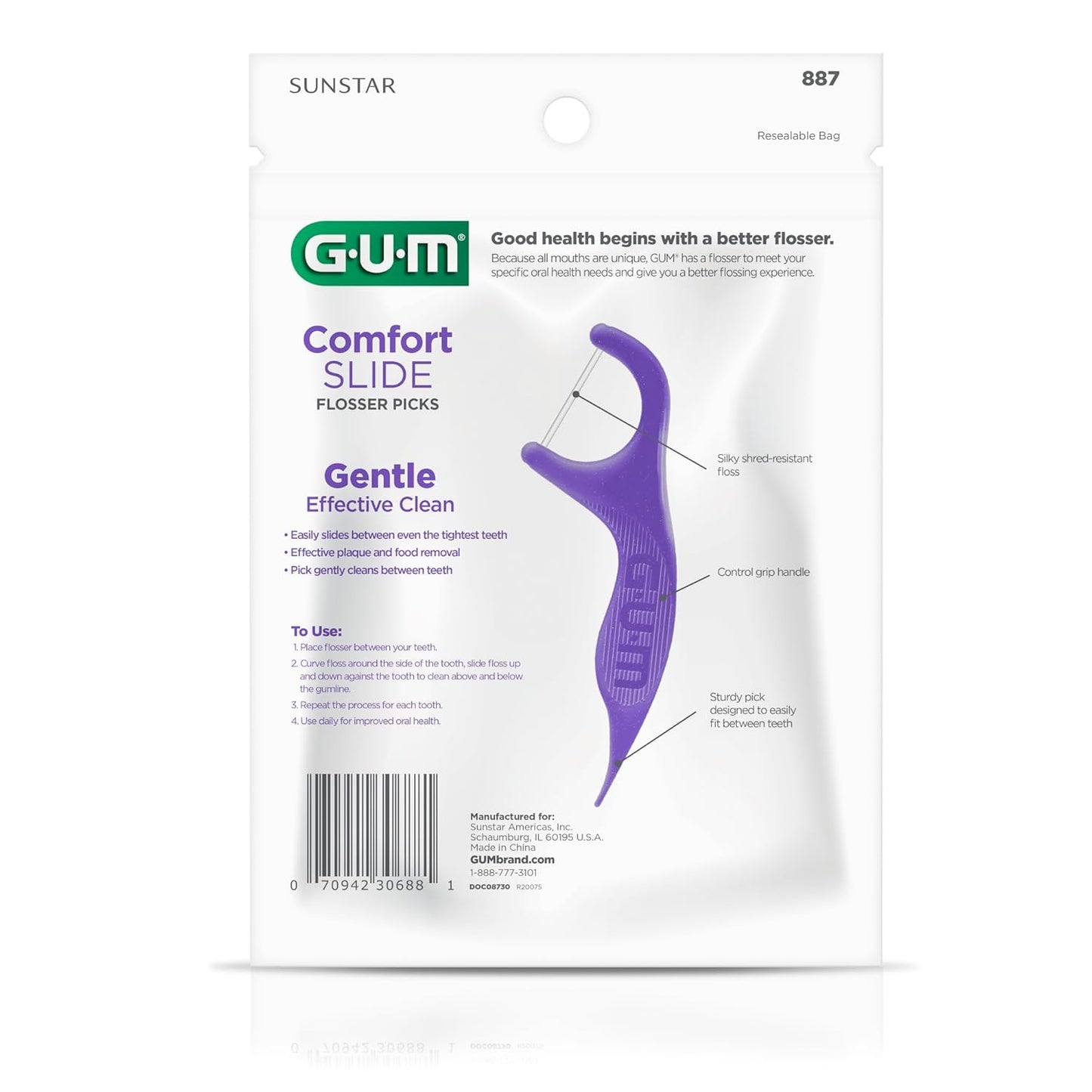 GUM Comfort Slide Floss Picks - Perfect for Tight Teeth - Extra Strong Shred-Resistant Dental Floss, Easy Grip Handle - Dental Flossers for Adults - Fresh Mint Flavor, 90 ct