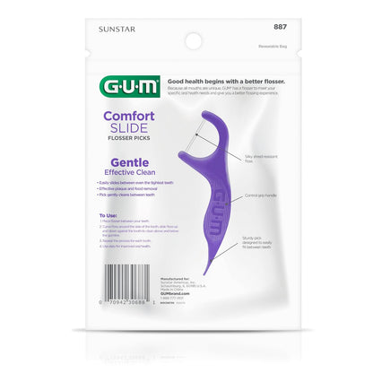 GUM Comfort Slide Floss Picks - Perfect for Tight Teeth - Extra Strong Shred-Resistant Dental Floss, Easy Grip Handle - Dental Flossers for Adults - Fresh Mint Flavor, 90 ct