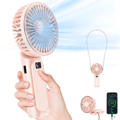 TUNISE Portable Handheld Fan, Portable Fan Rechargeable, 4000mAh, 180° Adjustable, 6 Speed Wind, Display Electricity in Real Time, USB Rechargeable Foldable Fan, Quiet Personal Fan as the Power Bank