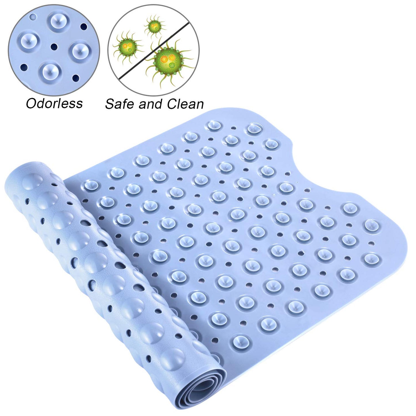 YINENN Bath Tub Shower Safety Mat 40 x 16 Inch Non-Slip and Extra Large, Bathtub Mat with Suction Cups, Machine Washable Bathroom Mats with Drain Holes, Clear