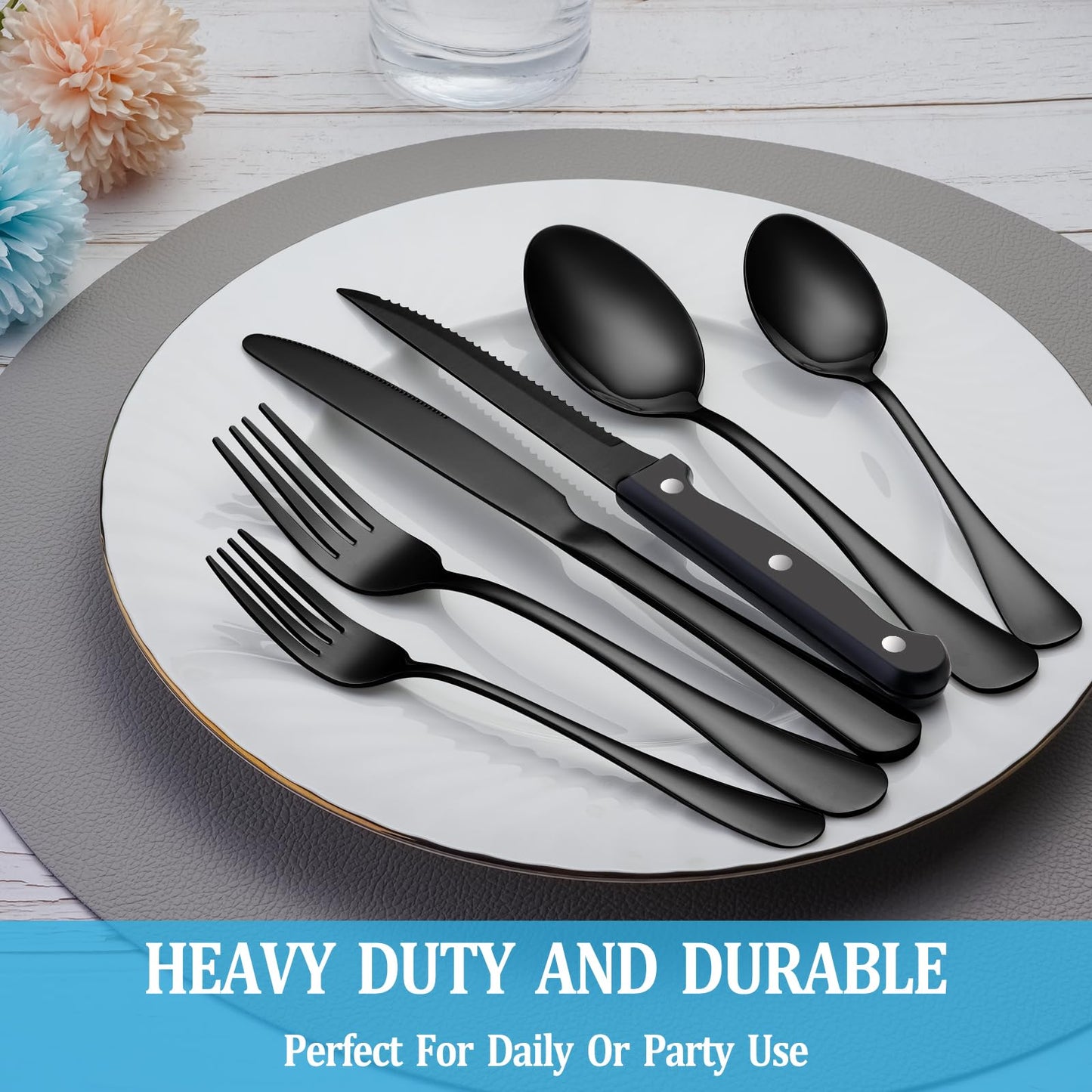 24 Pcs Silverware Set with Steak Knives Service for 4,Stainless Steel Flatware Set,Mirror Polished Cutlery Utensil Set,Home Kitchen Eating Tableware Set,Include Fork Knife Spoon Set,Dishwasher Safe