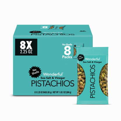 Wonderful Pistachios No Shells, Smokey Barbeque Nuts, 2.25 Ounce Bag (Pack Of 8), Protein Snack, Gluten Free, On-the-Go Snack