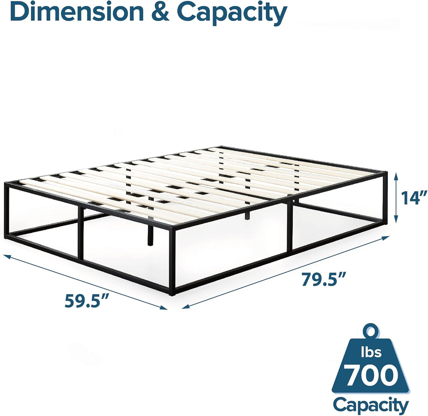 ZINUS Joseph Metal Platforma Bed Frame / Mattress Foundation / Wood Slat Support / No Box Spring Needed / Sturdy Steel Structure, Queen