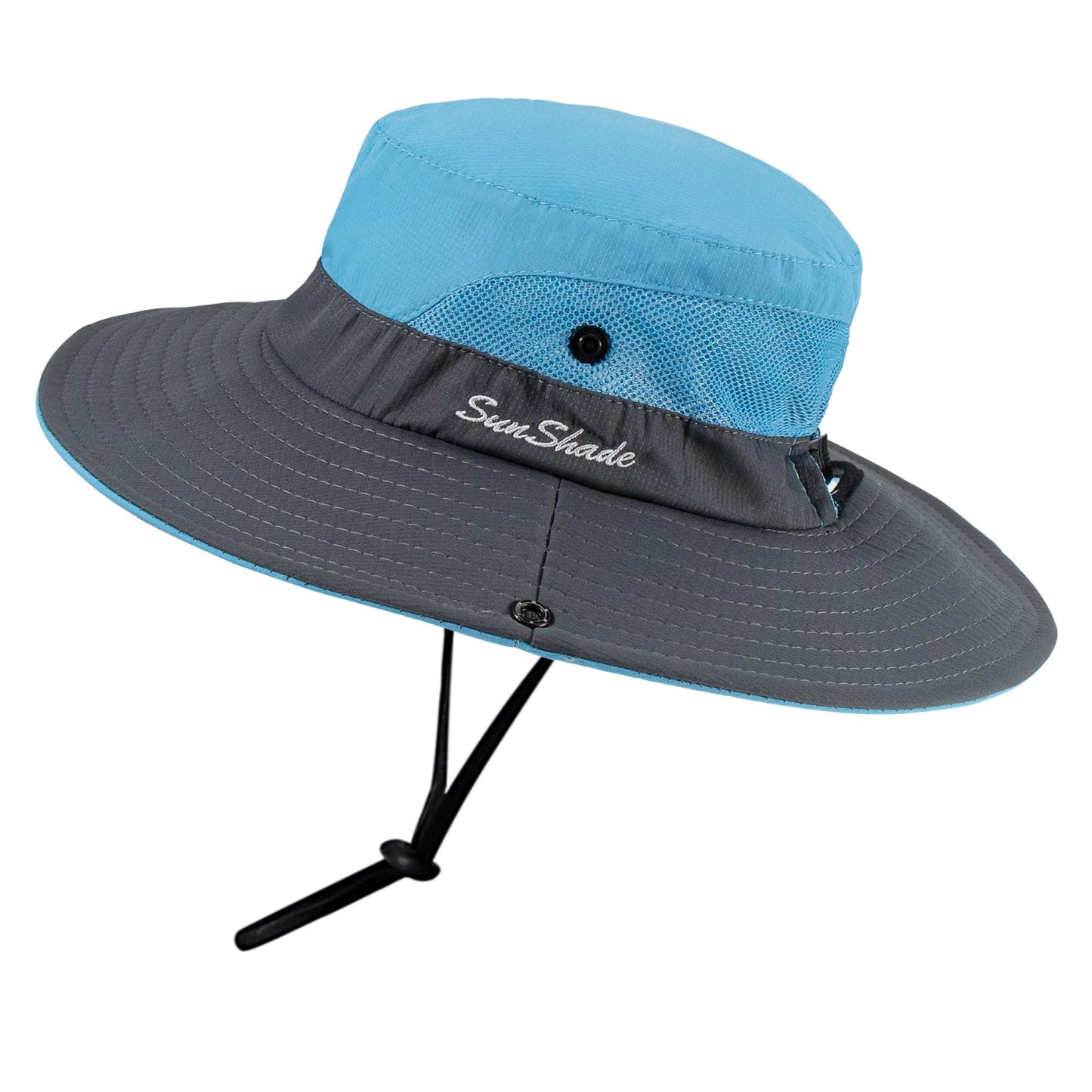 Women's Outdoor UV-Protection-Foldable Sun-Hats Mesh Wide-Brim Beach Fishing Hat with Ponytail-Hole