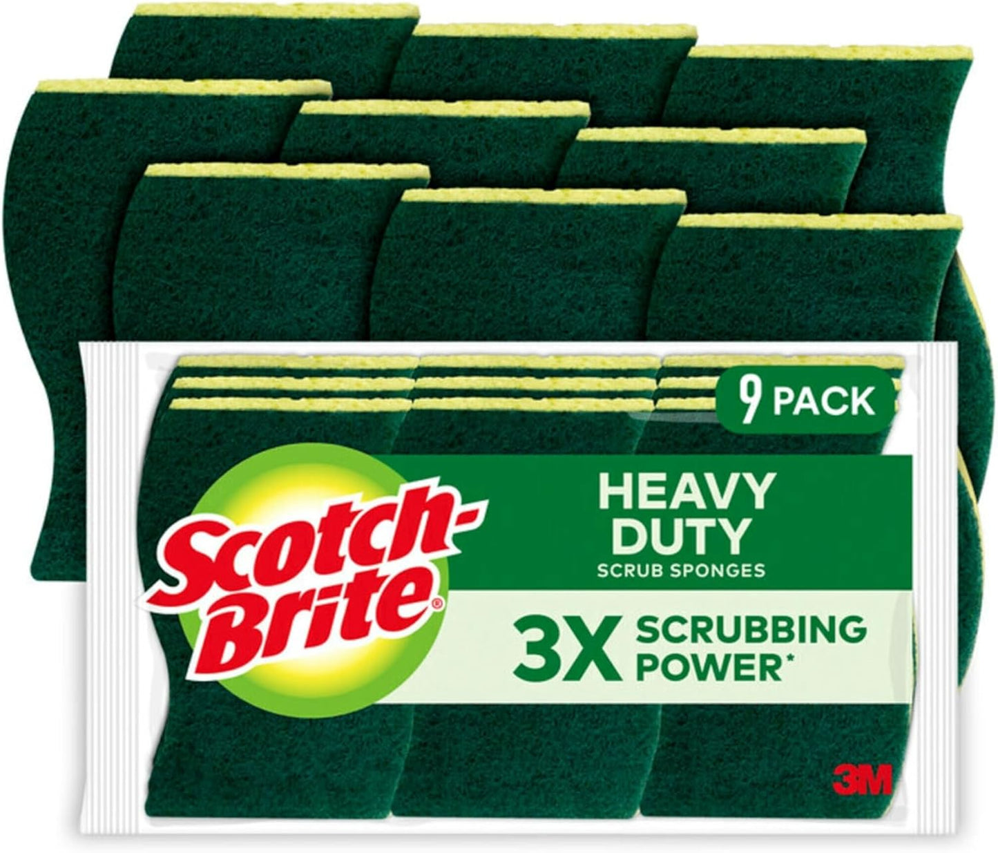 Scotch-Brite Heavy Duty Scrub Sponges, Sponges for Cleaning Kitchen and Household, Heavy Duty Sponges Safe for Non-Coated Cookware, 9 Scrubbing Sponges