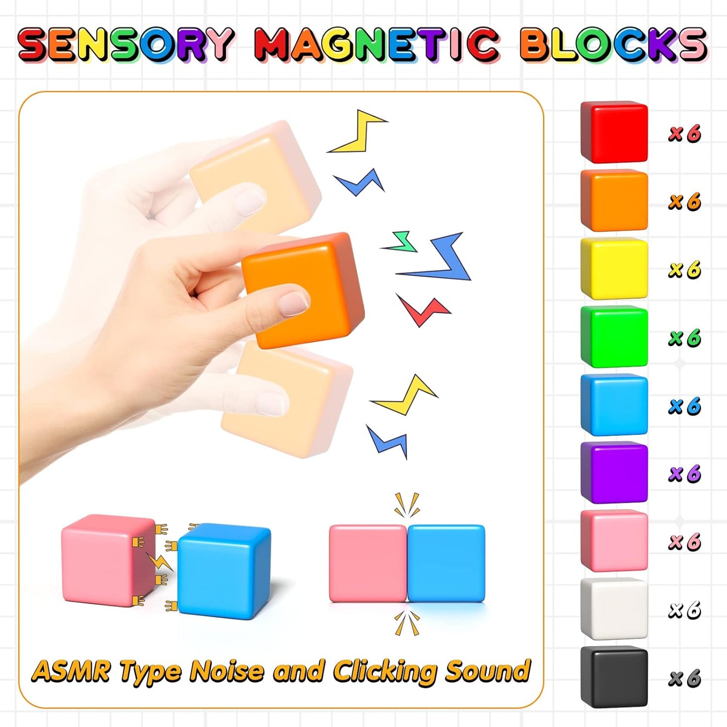 54 PCS Magnetic Blocks, Magnetic Building Blocks for Toddlers 3+, Montessori Toys, Magnetic Cubes, Preschool STEM Educational Sensory Magnet Toys for Kids Ages 3-5 Year Old Boys and Girls