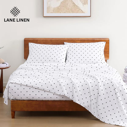 LANE LINEN 100% Organic Cotton Twin Sheets Set, 3Pc Twin Bed Sheets, Breathable Cotton Sheets Twin Size Bed Set, Dorm Room Essentials with 15" Twin Deep Pocket Fitted Sheet - White Sheets