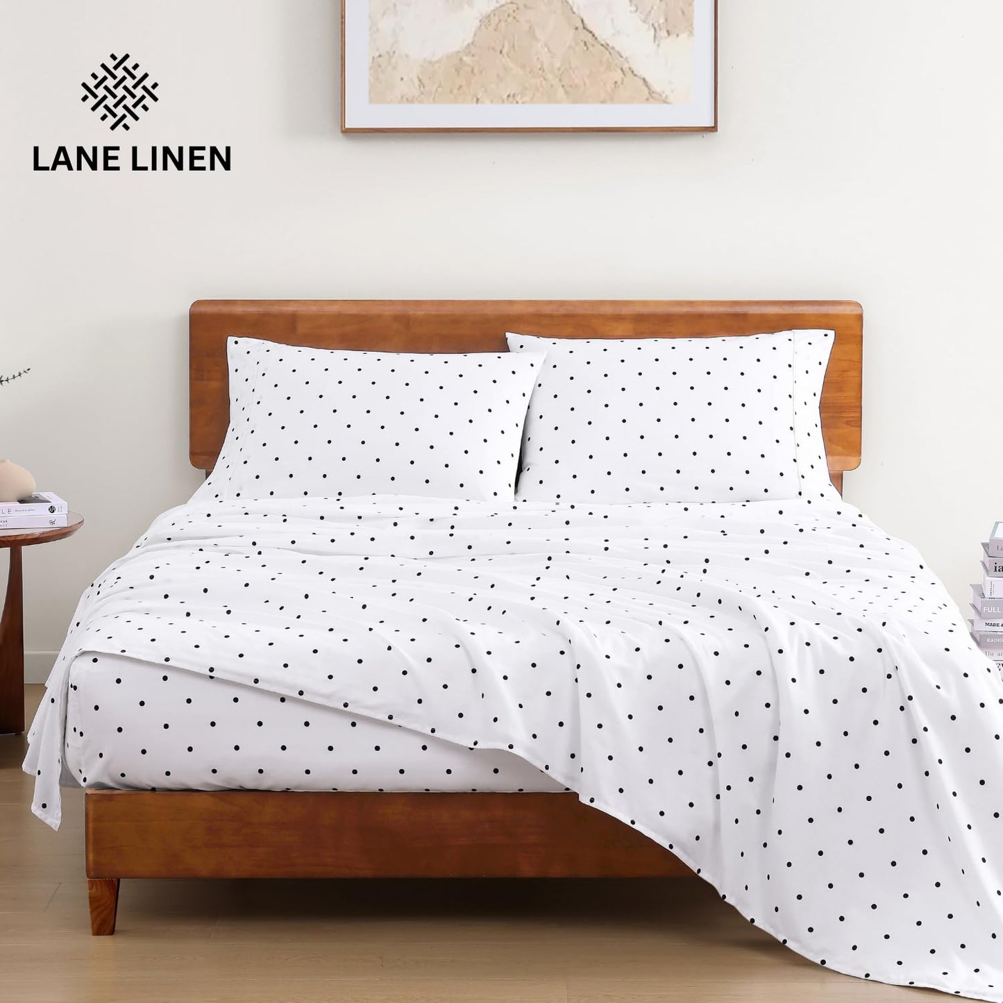 LANE LINEN 100% Organic Cotton Queen Sheet Set, 4Pc Cotton Sheets Queen Size Bed set, Soft & Breathable Percale Weave, Deep Pocket Queen Sheets, Hotel-Quality Bed Sheets Queen Size - White Bed Sheets