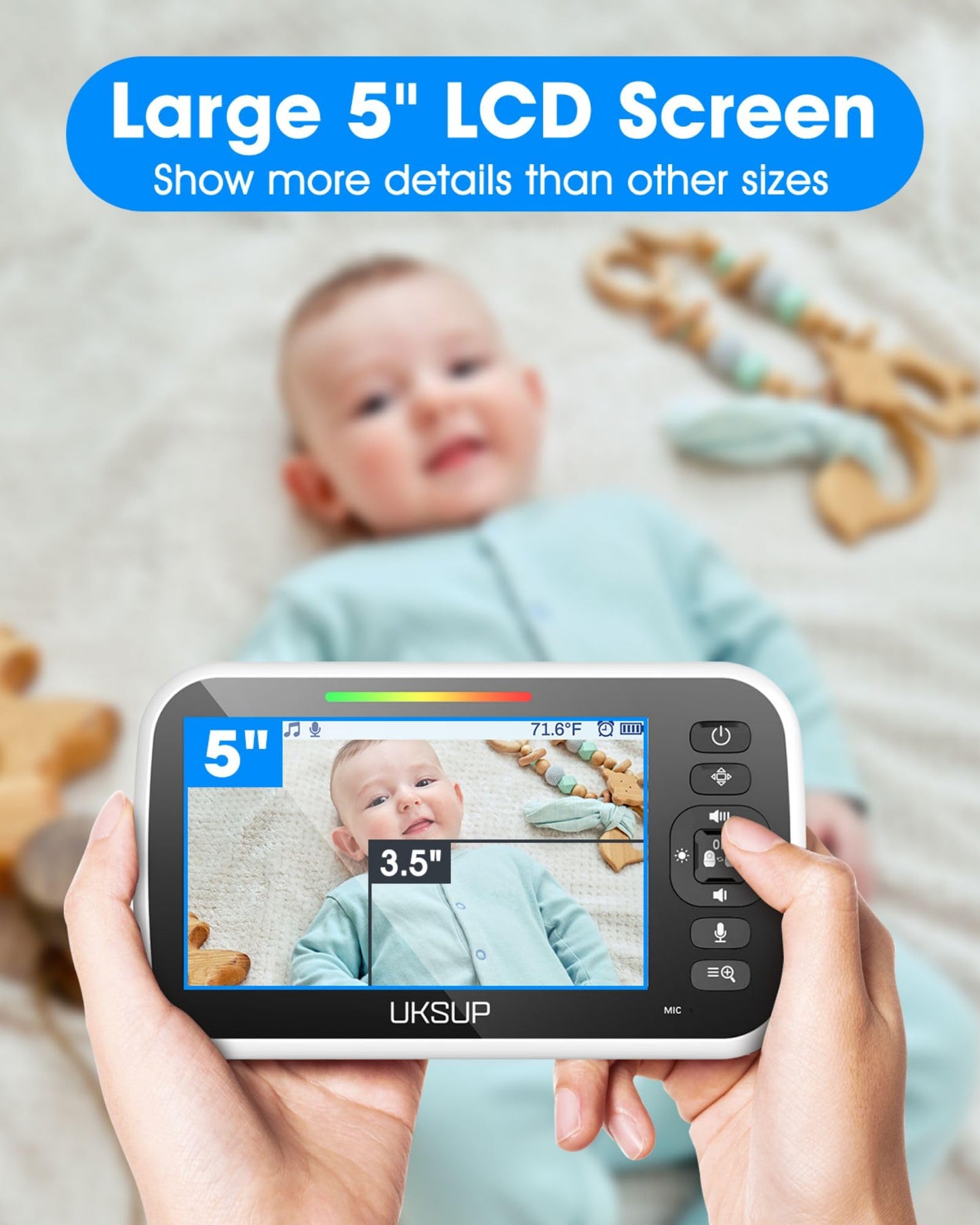 Baby Monitor with Camera and Audio - 5” Display Video Baby Monitor with 29 Hour Battery Life, Remote Pan & Tilt, 2X Zoom,Auto Night Vision, 2 Way Talk, Temperature Sensor,Lullabies,960 Feet Range