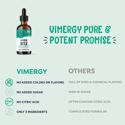 Vimergy USDA Organic B12, 30 Servings – Alcohol Free B-12 Liquid Vitamin - Supports Brain Energy, Nervous System, Cognition, Memory - No Gluten, Non-GMO, Vegan & Paleo - Naturally Sweet Flavor (30 ml)