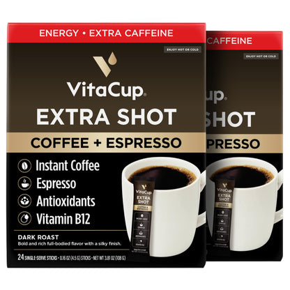 VitaCup Slim Instant Coffee Packets, with Garcinia, Fiber, B Vitamins, Bold & Smooth, Medium Dark Roast, 100% Arabica Coffee in Single Serve Sticks, 24 Ct