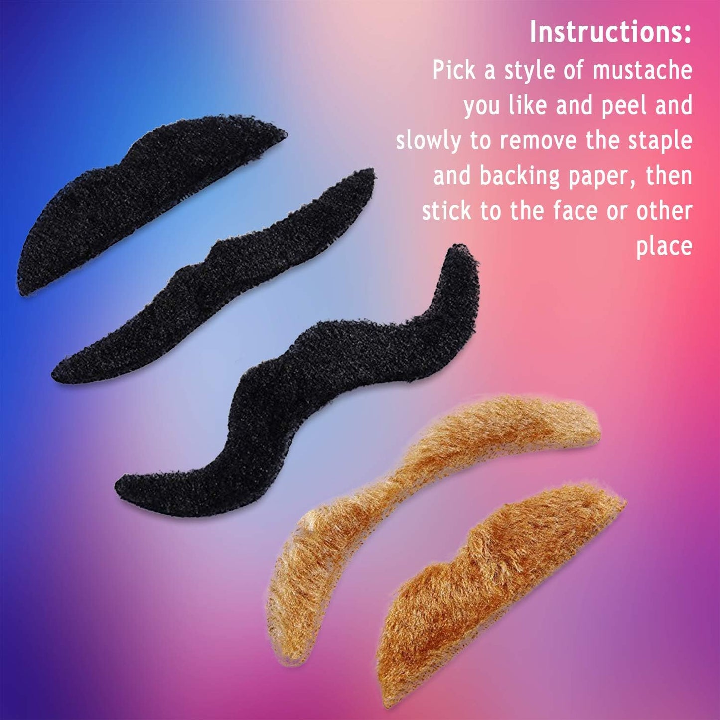 Whaline 48 Piece Self Adhesive Fake Mustache Set Novelty Mustaches for Costume and Halloween Festival Party