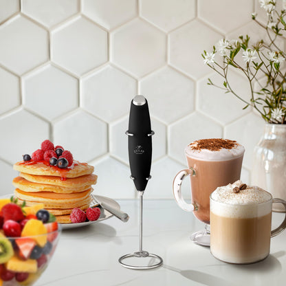 Zulay Powerful Milk Frother (4 Duracell Batteries Included) - Handheld Milk Frother Wand Drink Mixer for Coffee - Powerful Milk Foamer for Cappuccino, Frappe, Matcha & Coffee Creamer - Black