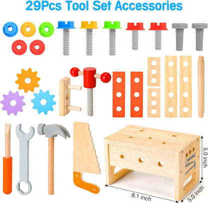 Wooden Tool Set for Kids 2 3 4 5 Year Old, 29Pcs Educational STEM Toys Toddler Montessori Toys for 2 Year Old Construction Preschool Learning Activities Gifts for Boys Girls Age 2-4 1-3