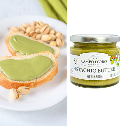 Pistachio Nut Butter Sweet Cream, 6.35 oz (180g), Sweet Sicilian Pistachio Cream Spread, Spreadable, Mix Well After Openiong,Pistachios from Sicily, Italy, No Palm Oil, Campo D'Oro