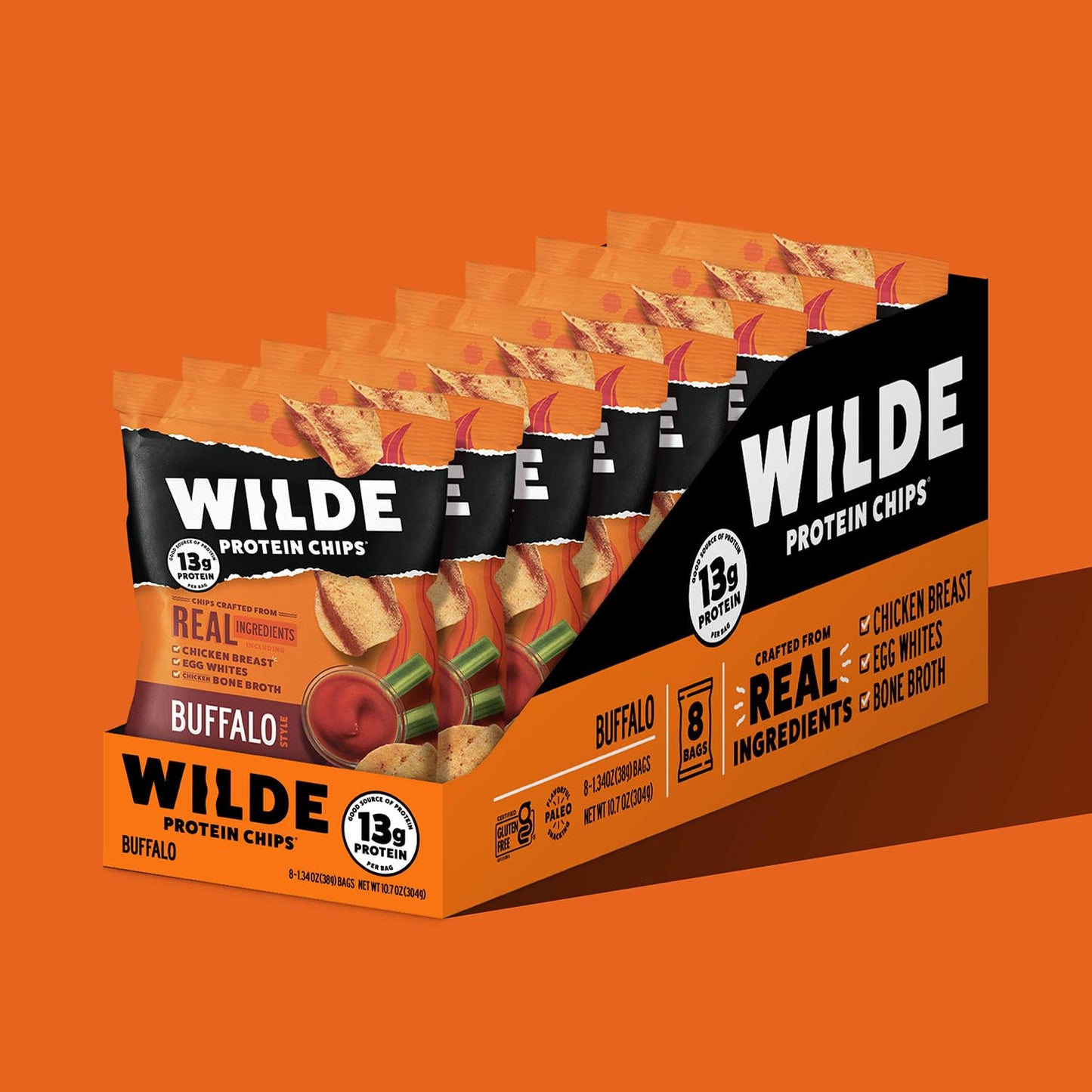 WILDE Spicy Protein Chips Variety Pack, Buffalo, Spicy Queso, Nashville Hot, Thin and Crispy, Protein Snack, Keto Chips, Made with Real Ingredients, 1.34oz Bags (Pack of 12)…