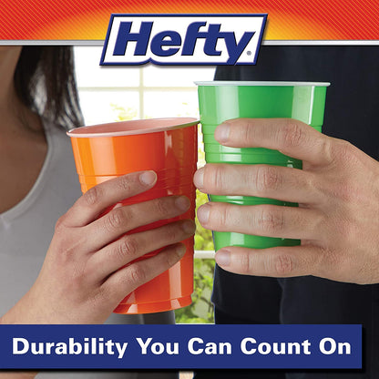 Hefty Party On Disposable Plastic Cups, Assorted, 16 Ounce, 100 Count